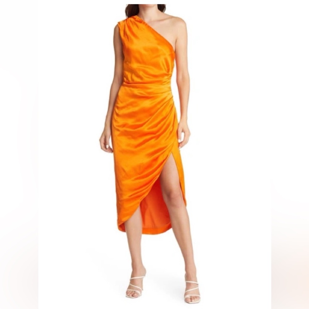 Orange Elliatt one shoulder midi dress